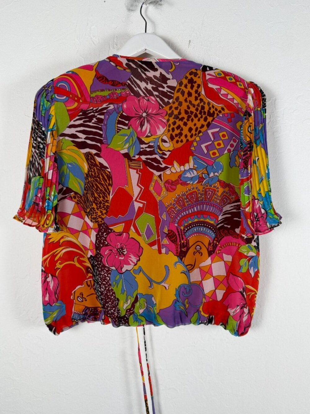 VINTAGE Diane Freis Petites Womens Multicolor Abstract Georgette Beaded Blouse - Picture 2 of 9